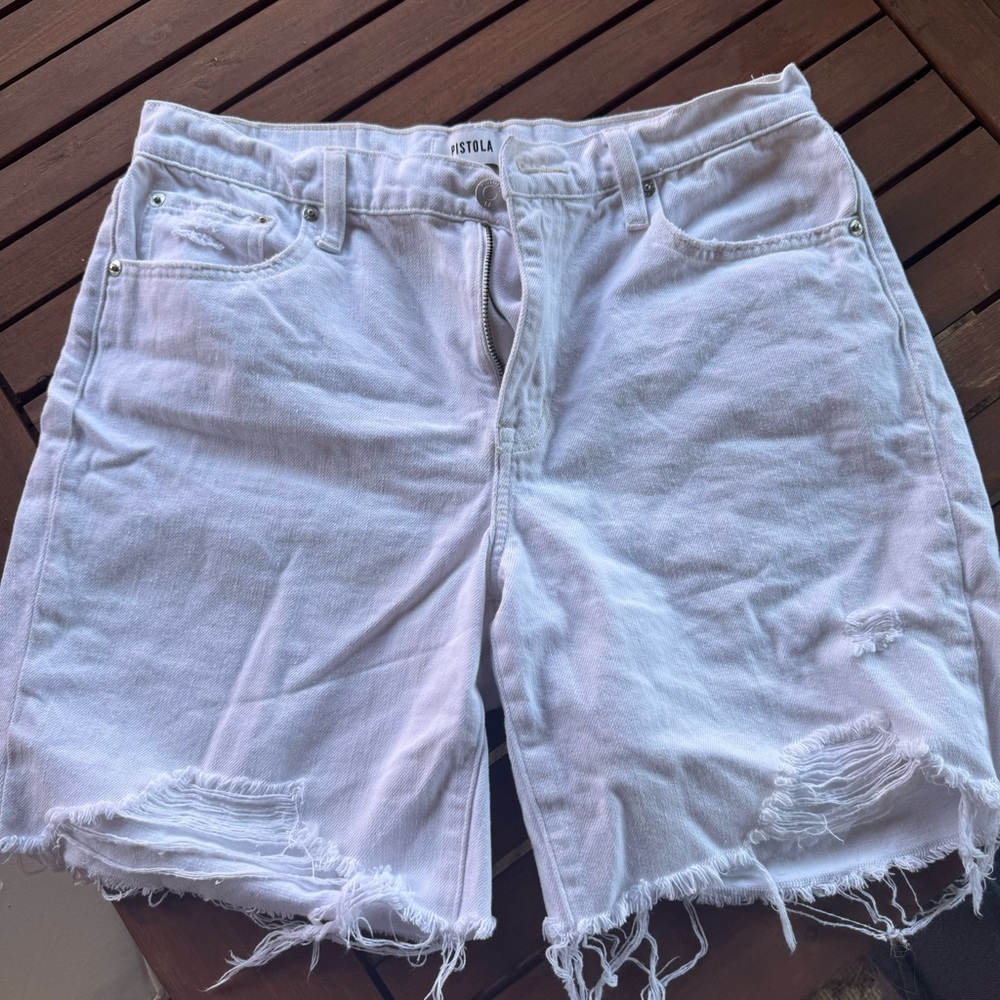 Pistola long denim shorts in white